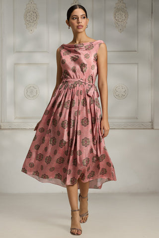 Pink cowl neck printed dress
