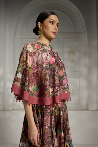 Maroon botnical printed cape set
