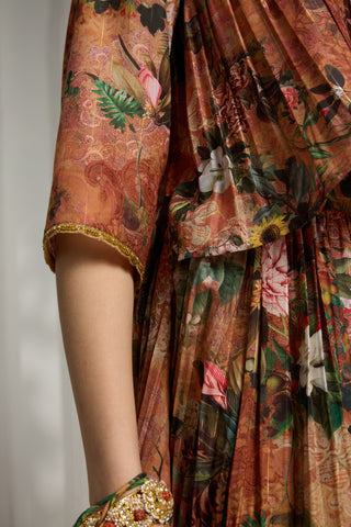 Orange floral printed cape set