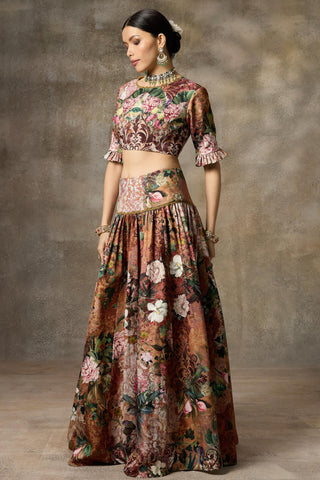 Orange floral print skirt and top set