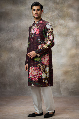 Maroon floral printed kurta set