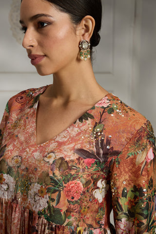 Orange floral printed tunic set