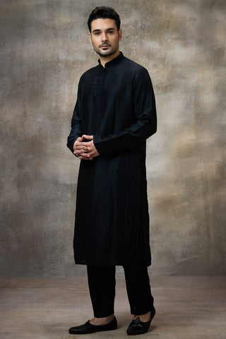 Black solid kurta set