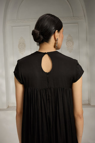 Black embroidered collar gown