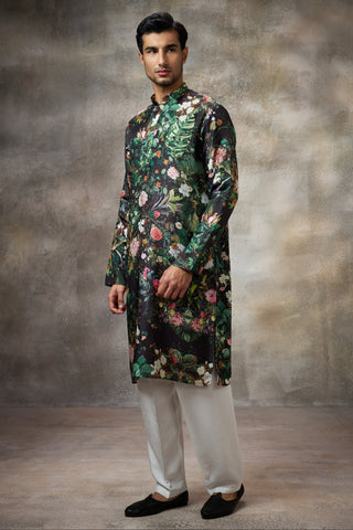 Black signature floral printed kurta set