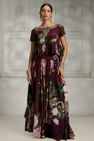 Maroon printed cape set