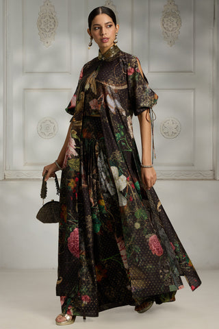 Black botanical printed cape set