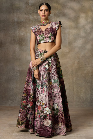 Maroon botanical print skirt and top set