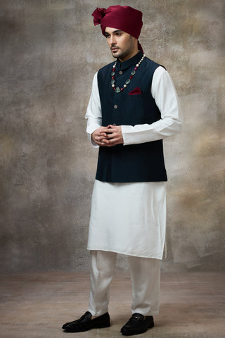 Blue solid koti with kurta set