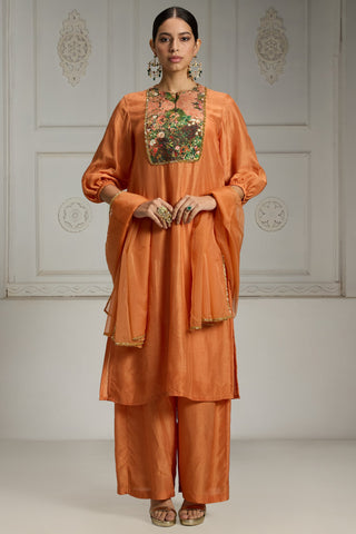 Orange yoke embellished tunic
