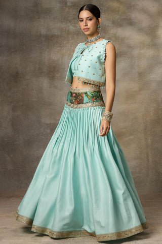 Blue jacket style top and skirt set