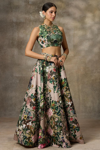 Beige botanical print skirt and top