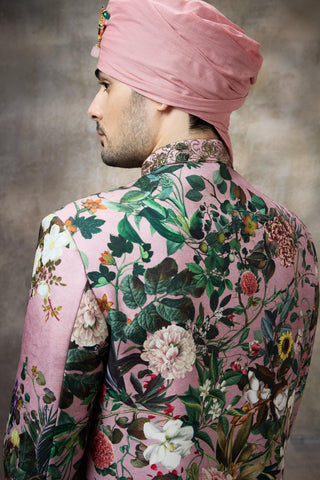 Pink printed sherwani set