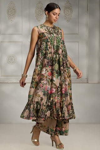 Beige orinted tunic set