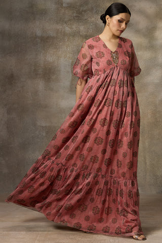 Pink floral printed gown