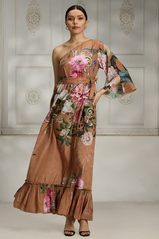 Orange printed crepe dress