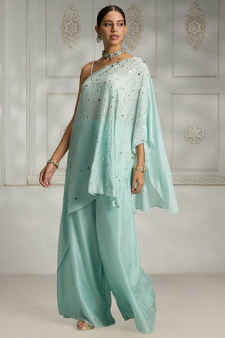 Blue one shoulder cape set