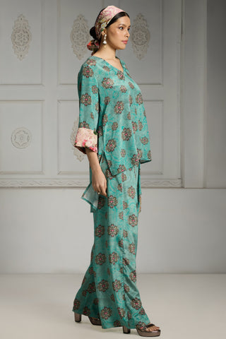 Blue butti printed tunic set