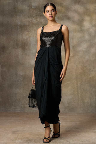 Black drapped gown