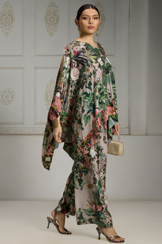 Beige botanical printed tunic set