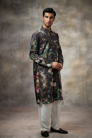 Black floral printed kurta set