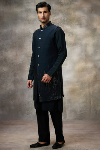 Black embellished koti with kurta set