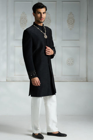 Black solid sherwani set