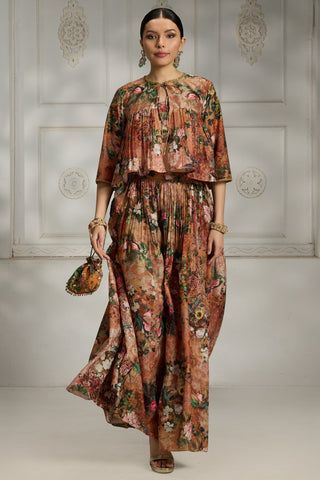 Orange floral printed cape set