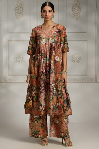 Orange floral printed tunic set