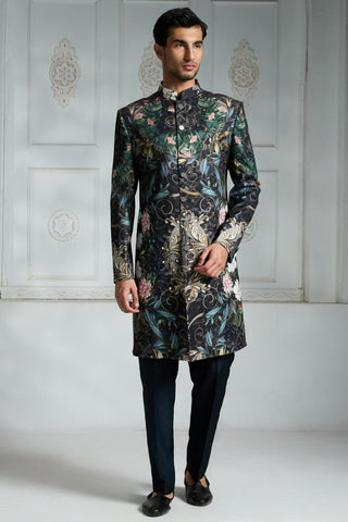 Black printed sherwani set
