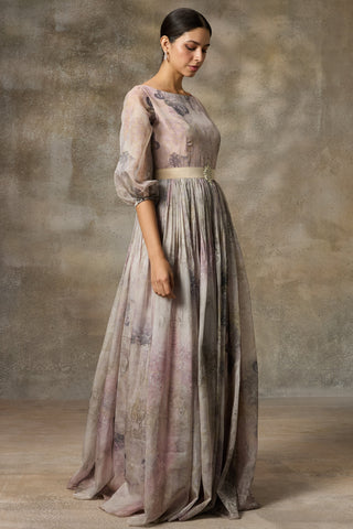 Ivory botanical printed gown