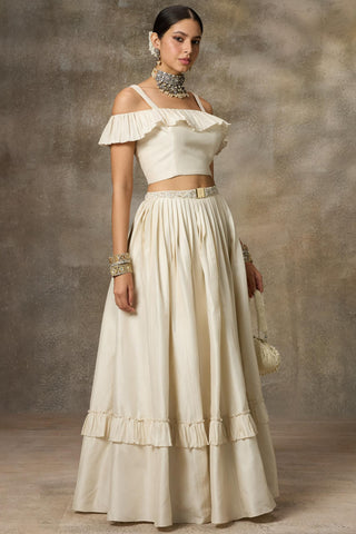 Ivory ruffled top and skirt set