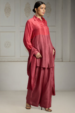 Pink color blocked tunic set