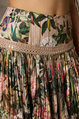 Beige floral print skirt and top set