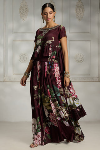 Maroon printed cape set