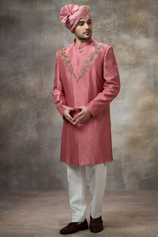 Pink embroidered sherwani set