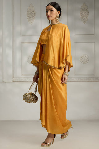 Yellow drapped dhoti set