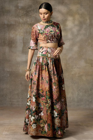 Orange floral print skirt and top set