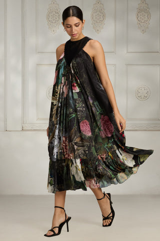 Black botanical printed dress