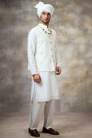 White embellished koti with kurta set