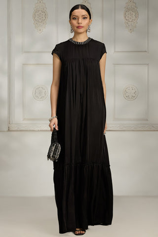 Black embroidered collar gown