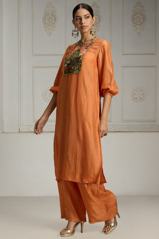Orange yoke embellished tunic
