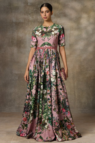 Pink botanical printed gown
