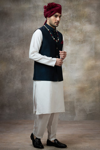 Blue solid koti with kurta set