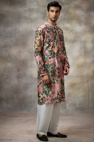 Pink floral print kurta set