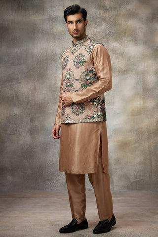 Orange signature floral koti with kurta set