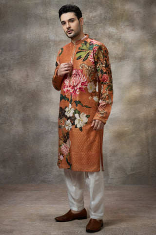 Orange printed kurta set