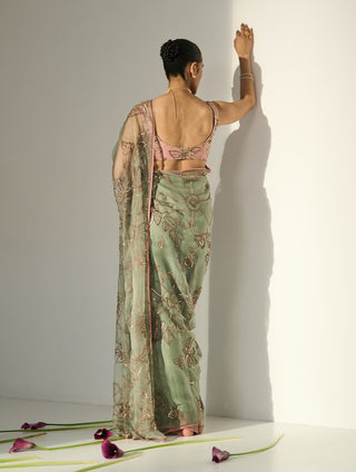 Green mansa saree and blouse piece