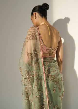 Green mansa saree and blouse piece