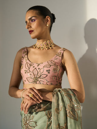 Green mansa saree and blouse piece